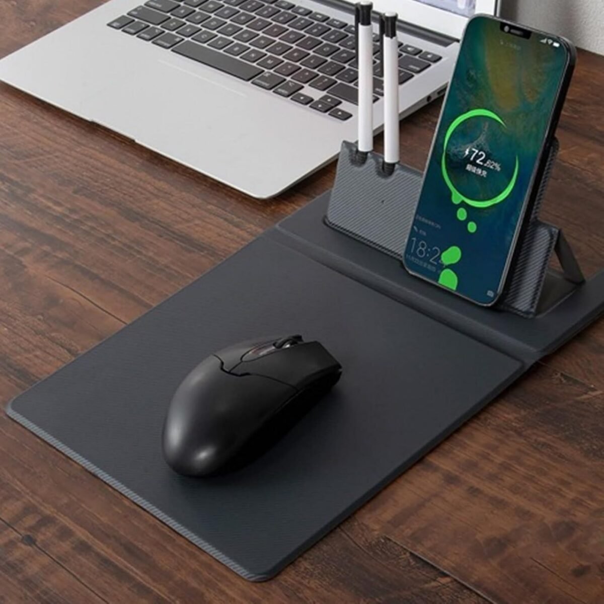 ⁦Chargeur sans fil 5 en 1 pliable 15 W, tapis de souris avec porte-crayon et support de téléphone pour le bureau⁩ - الصورة ⁦6⁩